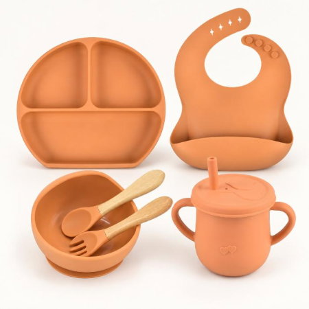 Set hranire bebelusi, 6 piese, diversificare, silicon fara BPA, Empria, Portocaliu [10]