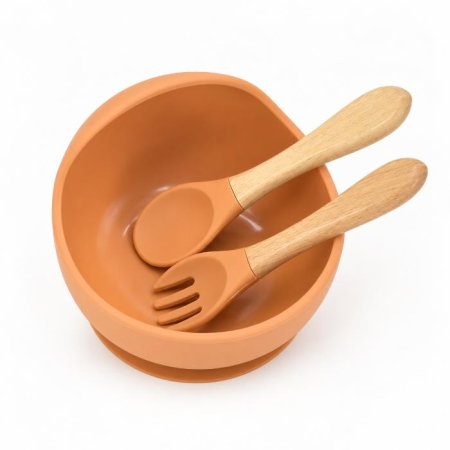 Set hranire bebelusi, 6 piese, diversificare, silicon fara BPA, Empria, Portocaliu [6]