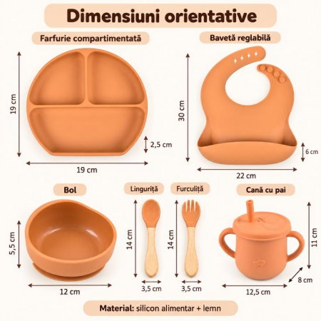 Set hranire bebelusi, 6 piese, diversificare, silicon fara BPA, Empria, Portocaliu [3]