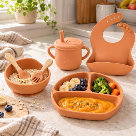 Set hranire bebelusi, 6 piese, diversificare, silicon fara BPA, Empria, Portocaliu [4]