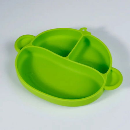 Set hranire bebelusi si copii, stangaci dreptaci sau ambidextri, farfurie silicon si tacamuri metalice, silicon fara alergeni, Empria, Maimutica, Diverse culori [3]
