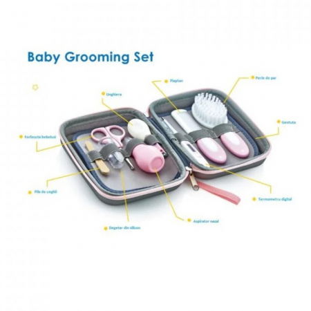 Set ingrijire bebelusi cu 9 piese BabyJem Grooming Set, Roz [4]
