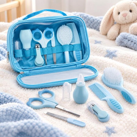 Igiena si ingrijire bebelusi - Set ingrijire copii cu 7 piese BabyJem, Bleu