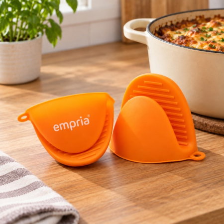 Protectii casa - Set manusi protectie cuptor si aragaz, Empria, Silicon, 2 bucati, Portocaliu