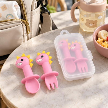Set mini tacamuri diversificare bebelusi, silicon alimentar, cu cutie depozitare, flexibile, Dino, Empria [5]