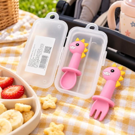 Set mini tacamuri diversificare bebelusi, silicon alimentar, cu cutie depozitare, flexibile, Dino, Empria [6]