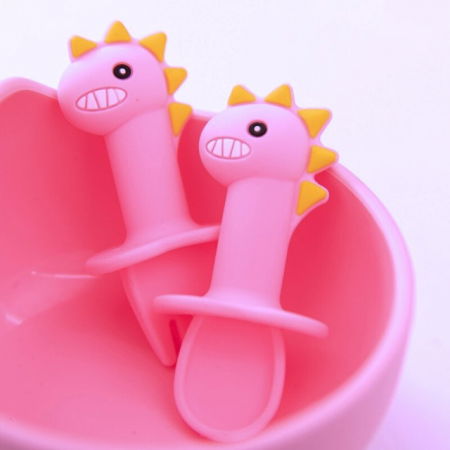 Diversificare bebelusi - Set mini tacamuri diversificare bebelusi, silicon alimentar, cu cutie depozitare, flexibile, Dino, Empria