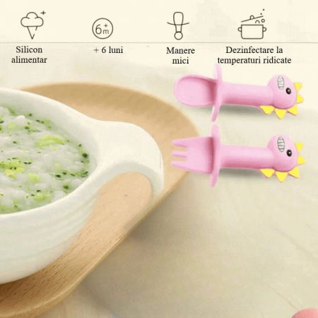 Set mini tacamuri diversificare bebelusi, silicon alimentar, cu cutie depozitare, flexibile, Dino, Empria [3]
