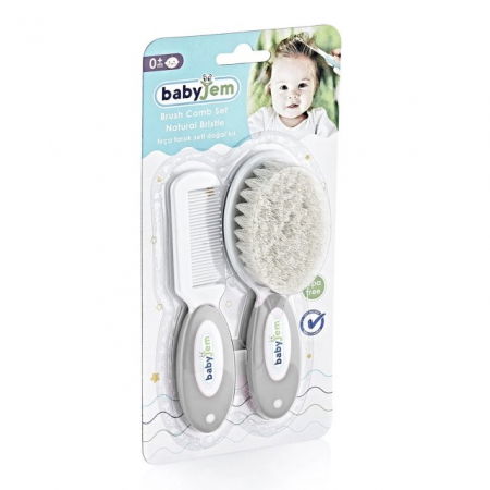Igiena si ingrijire bebelusi - Set pieptan si perie din peri naturali BabyJem, Diverse culori