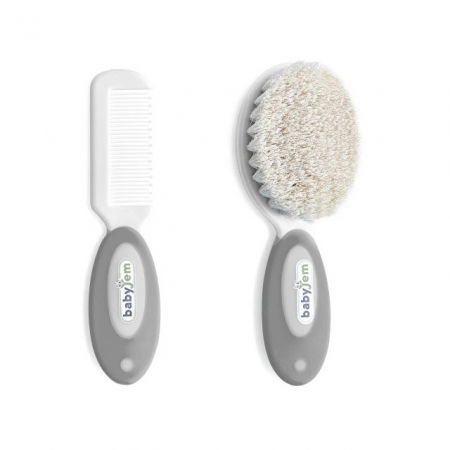 Igiena si ingrijire bebelusi - Set pieptan si perie din peri naturali BabyJem, Diverse culori