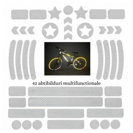 Protectii utile - Set stickere reflectorizante, 42 bucati, fosforescente, siguranta pentru copii si adulti pe bicicleta, trotineta, carucioare, role