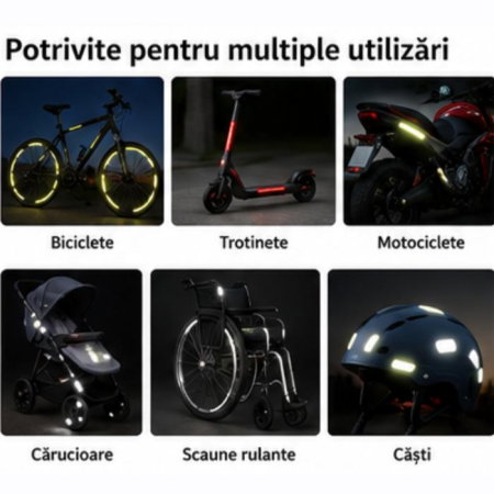 Set stickere reflectorizante, 42 bucati, fosforescente, siguranta pentru copii si adulti pe bicicleta, trotineta, carucioare, role [2]