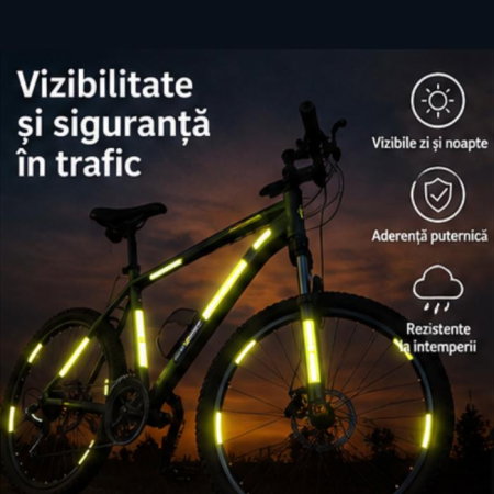 Protectii utile - Set stickere reflectorizante, 42 bucati, fosforescente, siguranta pentru copii si adulti pe bicicleta, trotineta, carucioare, role