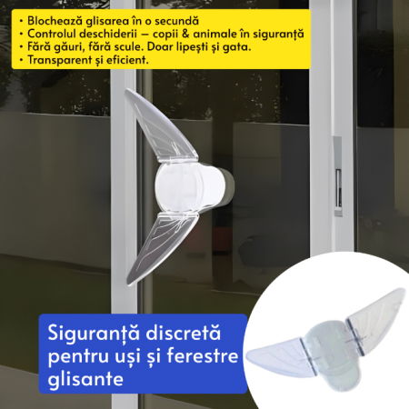 Sigurante geamuri si usi glisante - Siguranta fluture blocator usi si geamuri glisante, 17 x 6 x 0.5 cm, Transparent