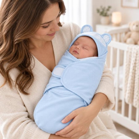 Puericultura mare - Sistem de infasare din bumbac 0-3 luni BabyJem Swaddle, Bleu