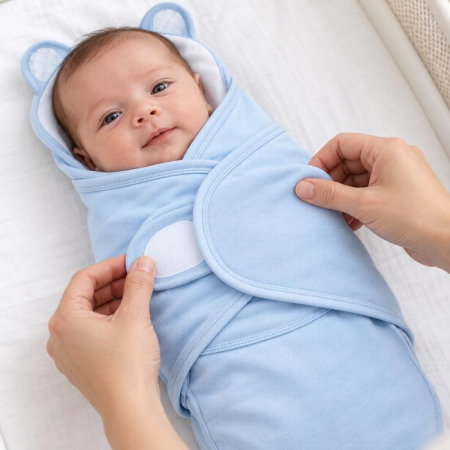 Puericultura mare - Sistem de infasare din bumbac 0-3 luni BabyJem Swaddle, Bleu