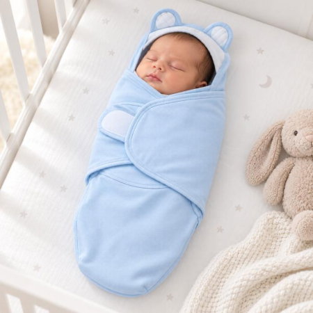 Sistem de infasare din bumbac 0-3 luni BabyJem Swaddle, Bleu [3]