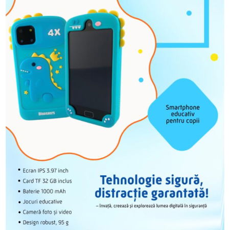 Ceasuri copii - Smartphone copii jucarie educativa video foto 32gb TF card rezolutie 480*800 display 10cm, Bleu