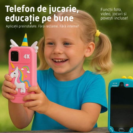 Smartphone copii jucarie educativa video foto 32gb TF card rezolutie 480*800 display 10cm, Bleu [3]