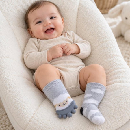 Jucarii copii si jocuri educative - Sosete cu accesoriu dentitie BabyJem Teether Socks, Diverse culori