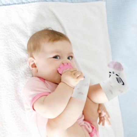 Sosete cu accesoriu dentitie BabyJem Teether Socks, Roz [2]