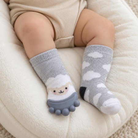 Jucarii copii si jocuri educative - Sosete cu accesoriu dentitie BabyJem Teether Socks, Diverse culori