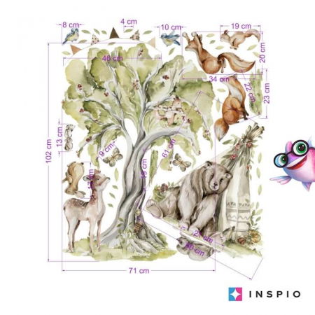 Stickere decorative - Sticker pentru Camera Copiilor - Padure Fermecata cu Animale Vesel