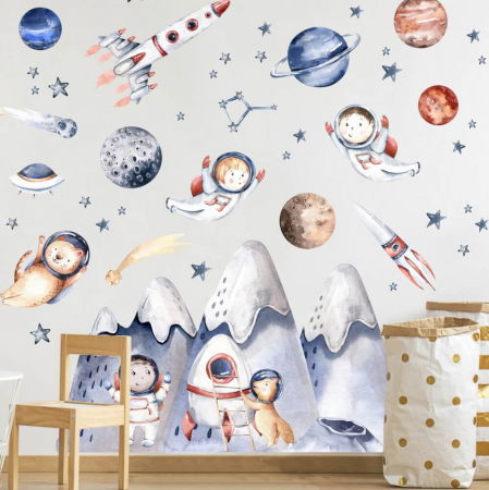 Stickere decorative - Stickere de perete - Micii astronauti si spatiu
