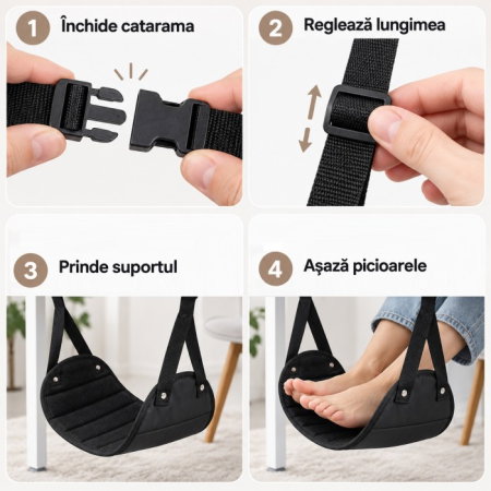 Suport pentru relaxarea picioarelor, hamac picioare, 20.5 x 45 cm, Empria, Negru [6]