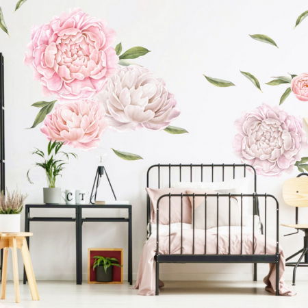 Stickere decorative - Tapet autoadeziv cu flori - Bujori roz deschis