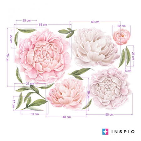 Stickere decorative - Tapet autoadeziv cu flori - Bujori roz deschis