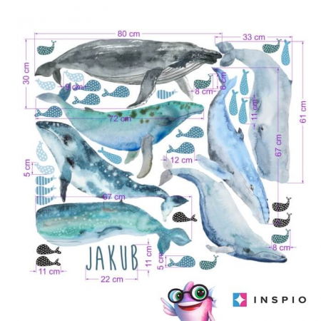 Stickere decorative - Tapet - Balene, 100 x 110 cm, Albastru