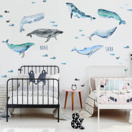 Stickere decorative - Tapet - Balene, 100 x 110 cm, Albastru