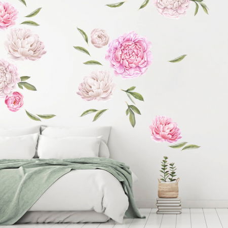 Stickere decorative - Tapet cu flori - Bujori albi si roz, 100 x 95 cm