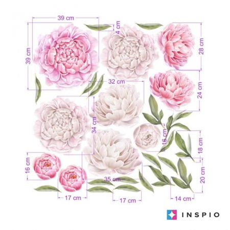Stickere decorative - Tapet cu flori - Bujori albi si roz, 100 x 95 cm