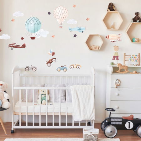 Stickere decorative - Tapet - Masini retro si baloane cu aer cald