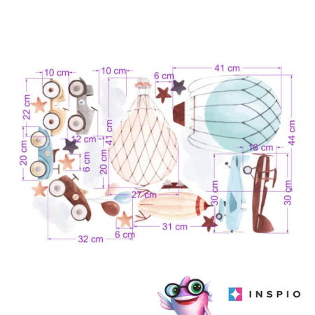 Stickere decorative - Tapet - Masini retro si baloane cu aer cald