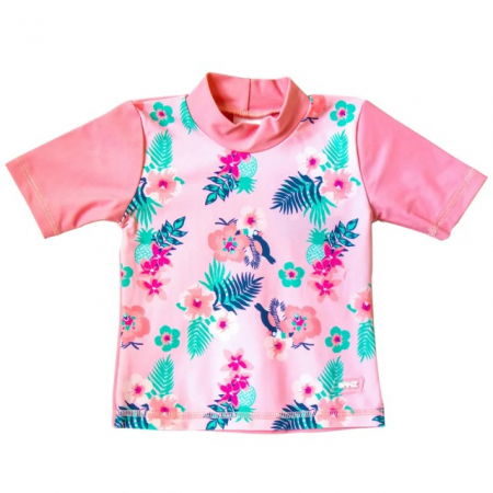 Haine plaja / inot - Tricou Protectie UV Copii, Protectie Solara UPF50+, Floral Pink, Diverse marimi