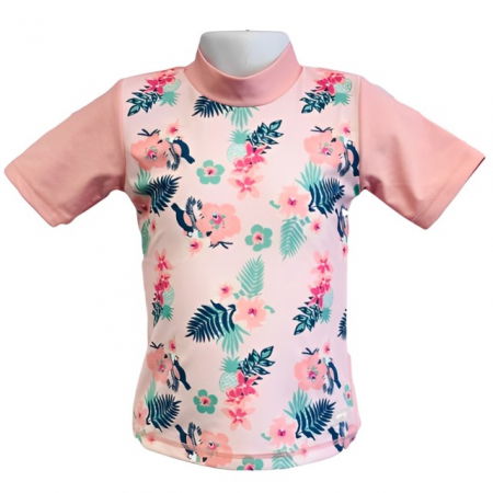 Haine plaja / inot - Tricou Protectie UV Copii, Protectie Solara UPF50+, Floral Pink, Diverse marimi