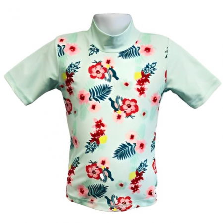 Haine plaja / inot - Tricou Protectie UV Copii, Protectie Solara UPF50+, Mint Floral, Diverse marimi