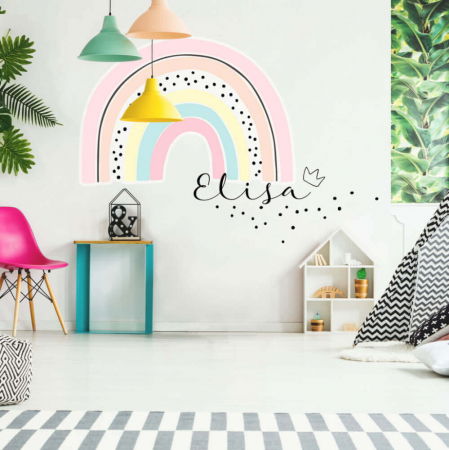Stickere decorative - Un curcubeu cu nume pentru o mica printesa, roz
