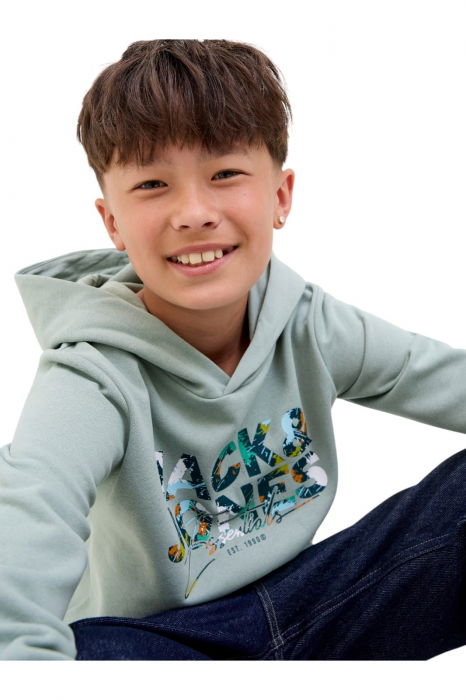 Hanorac JACK &JONES Geplas Sweat Hood JNR - 12279602-Iceberg Green [3]