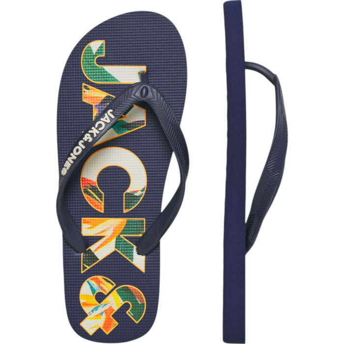 Slapi JACK &JONES Logo Palm Print - 12230642-Medieval Blue [1]