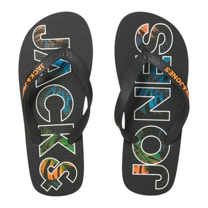 Slapi JACK &JONES Logo Palm Print JNR - 12236507-Anthracite [1]