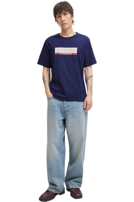 Tricou JACK &JONES Inwood Block Branding - 12283628-Ocean Cavern [4]