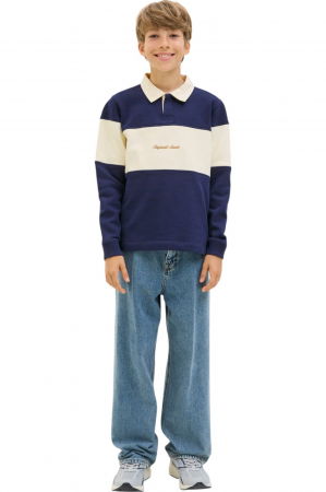 Bluza JACK &JONES Norrebro Blocking Sweat Polo JNR - 12284371-Ocean Cavern [5]