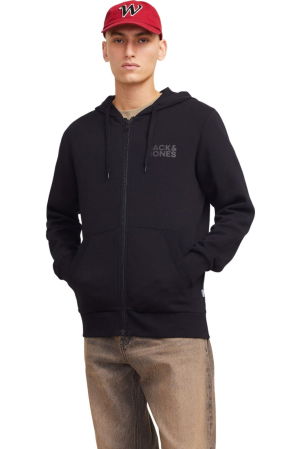 REDUCERI - Hanorac JACK &JONES Corp Logo Small Print Zip Hood - 12265177-Black