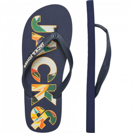 Slapi JACK &JONES Logo Palm Print - 12230642-Medieval Blue [0]