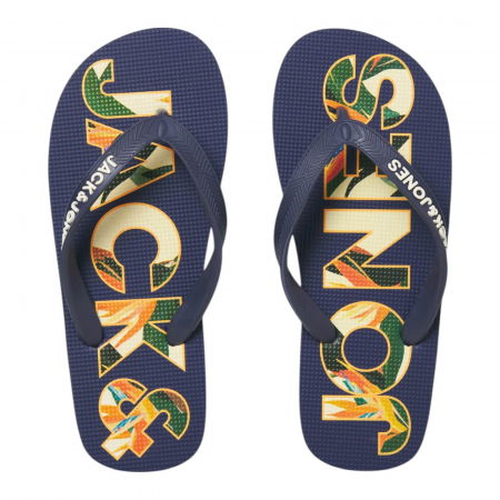 ȘLAPI ȘI PAPUCI SPORT - Slapi JACK &JONES Logo Palm Print JNR - 12236507-Medieval Blue