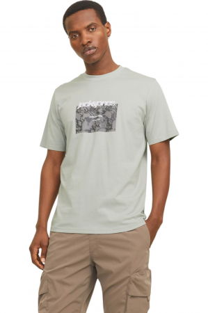 BĂRBAŢI - Tricou JACK &JONES Tarmac Camo Front - 12273239-Aqua Gray